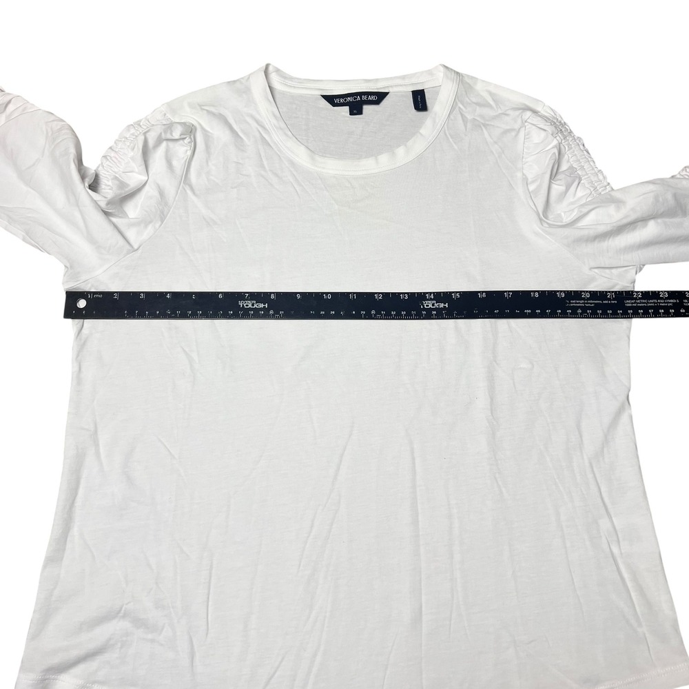 Veronica Beard White Pima Cotton Ruched Sleeve Crew Neck Tee Shirt XL - Picture 6 of 7